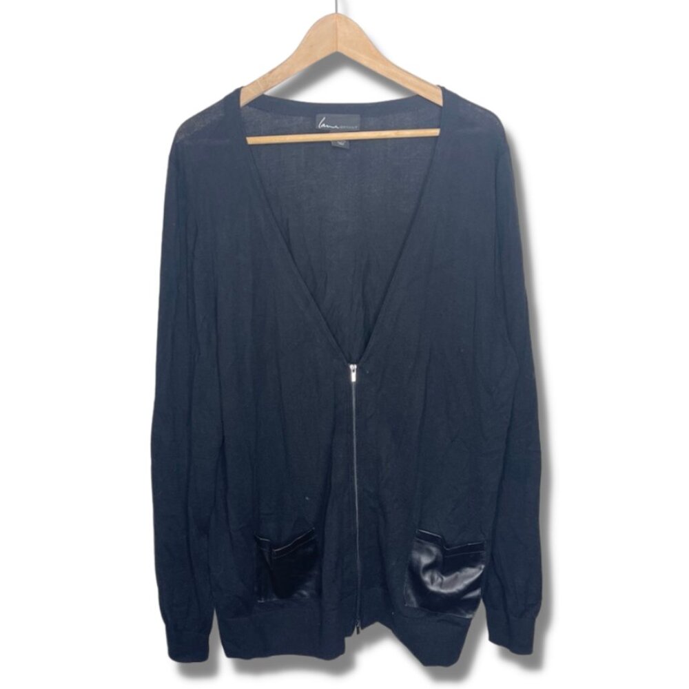 LANE BRYANT | Black Zip Cardigan with Faux Leather Pockets | Size 18/20